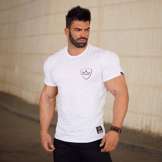 2018 Cotton Gym Shirt Sport T Shirt Men Short Sleeve Running Shirt Men Workout Training Tees Fitness Top Sport T-shirt Rashgard
