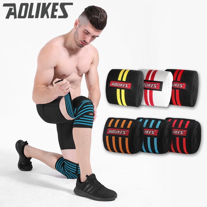 AOLIKES 1pcs 200*8CM Knee Wraps Men's Fitness Weight Lifting Sports Knee Bandages Squats Training Equipment Accessories for Gym