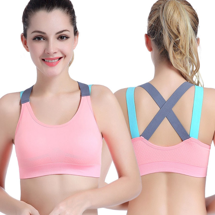 Sexy Sports Bra Top for Fitness Women Push Up Cross Straps Yoga Running Gym Femme Active Wear Padded Underwear Crop Tops Female